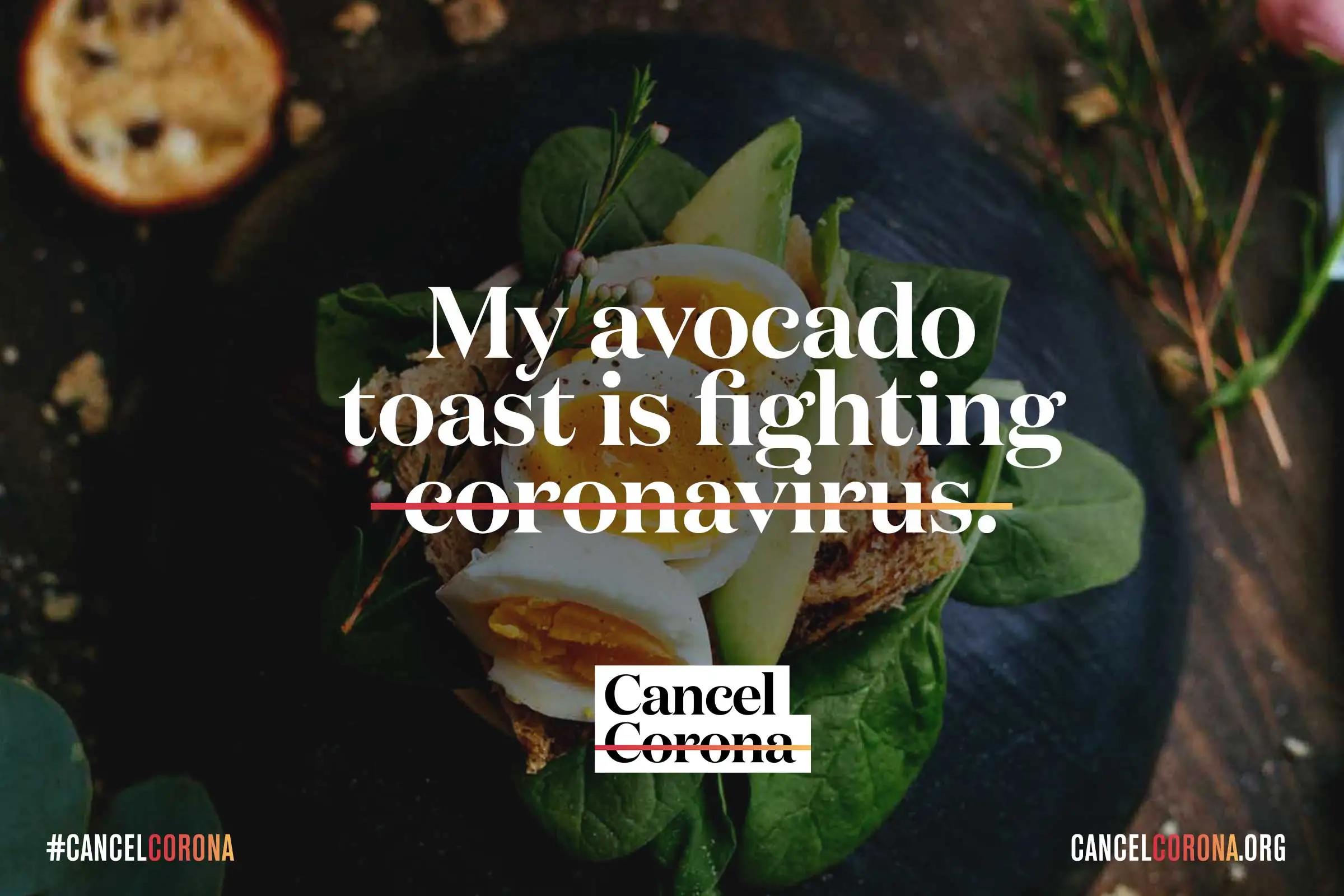 Cancel Corona ad: 'My avocado toast is fighting coronavirus.'