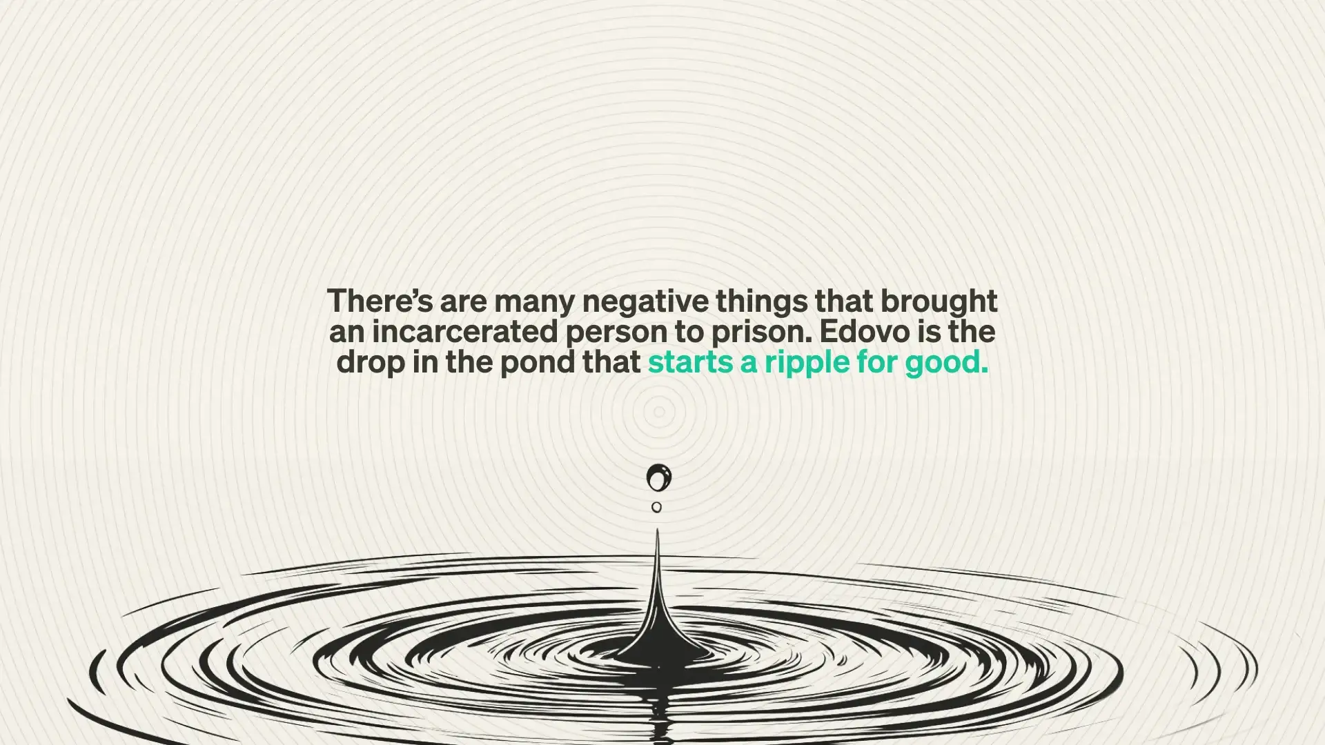 The ripple idea: a drop of water in a pond, with the line 'Edovo is the drop in the pond that starts a ripple for good'