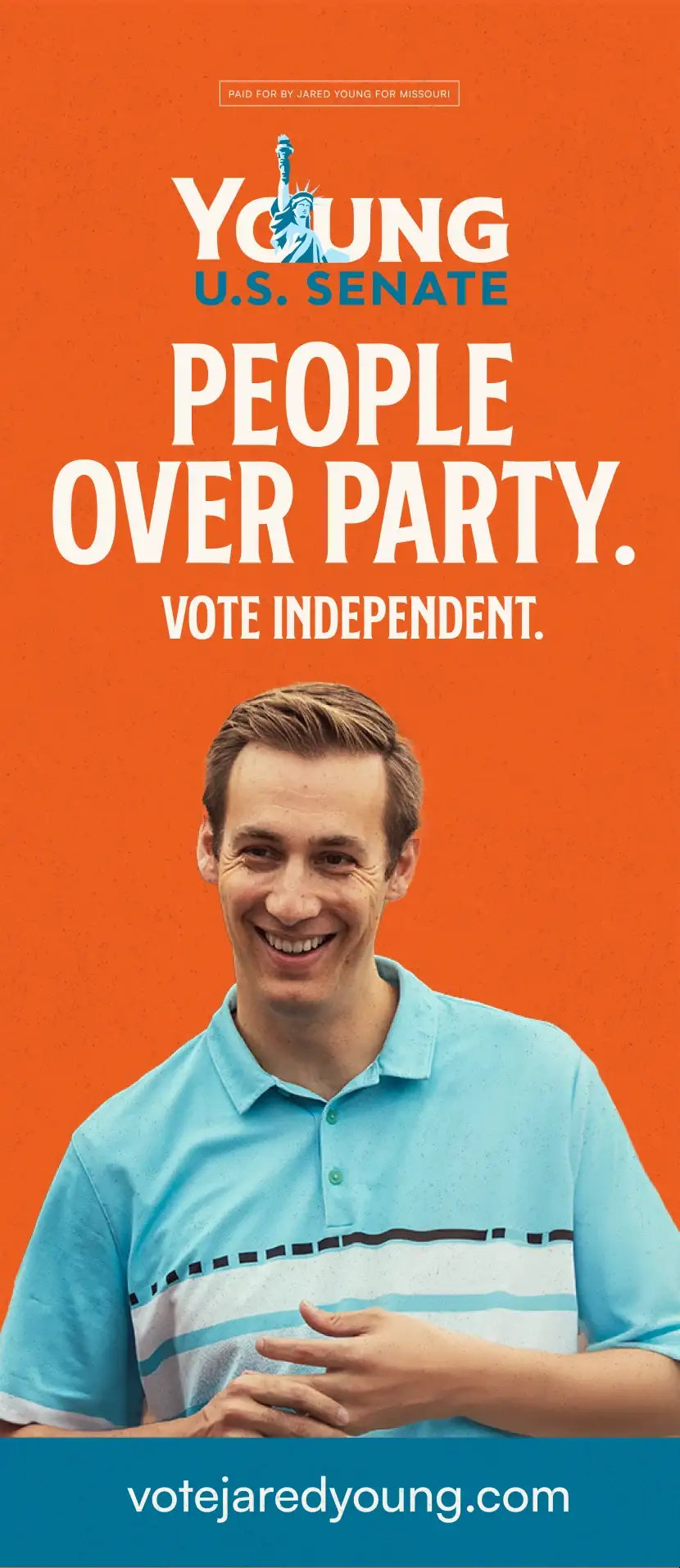 Full-page ad: 'People over party. Vote independent.' with Jared Young