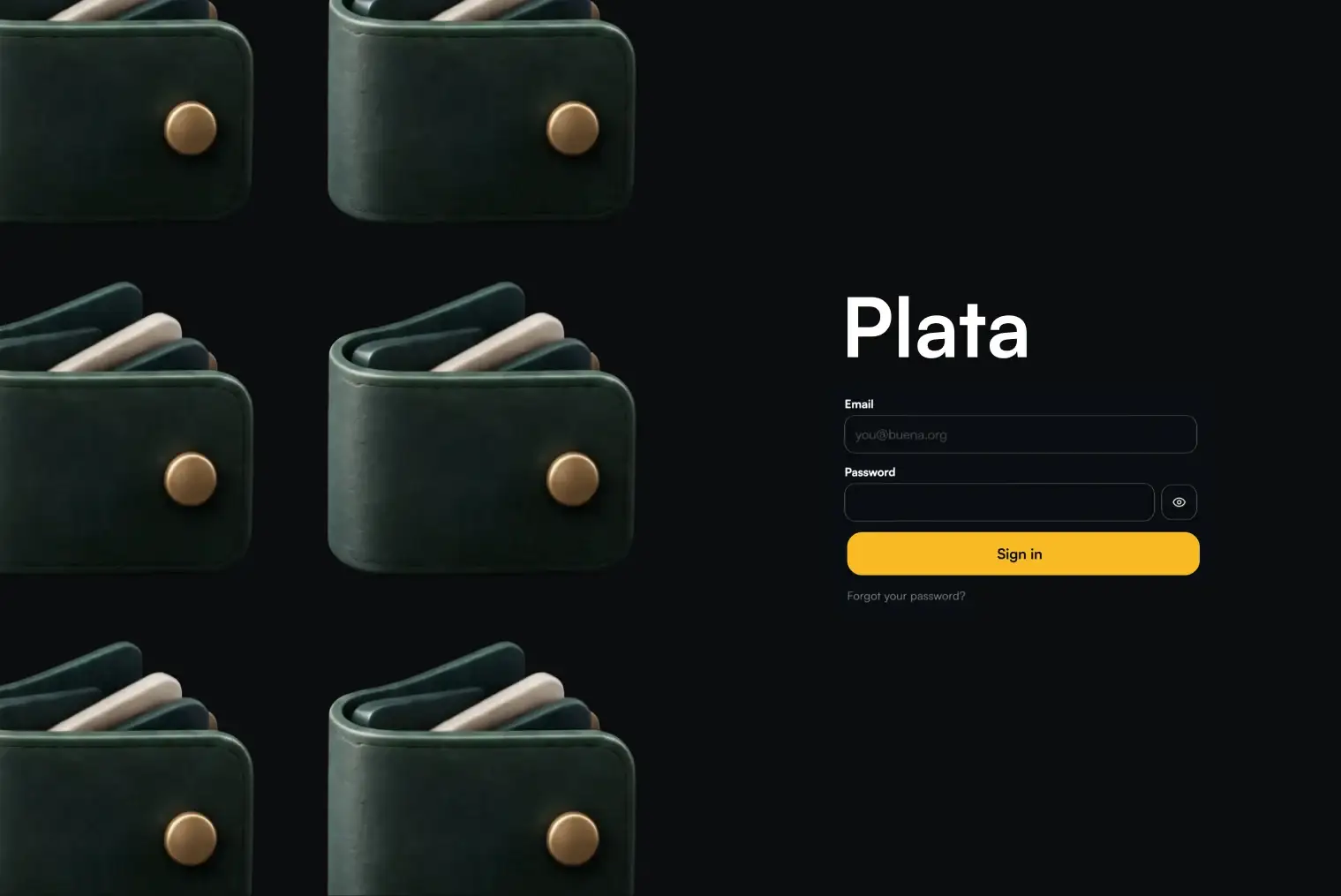 Alternate Plata sign-in design with a yellow button