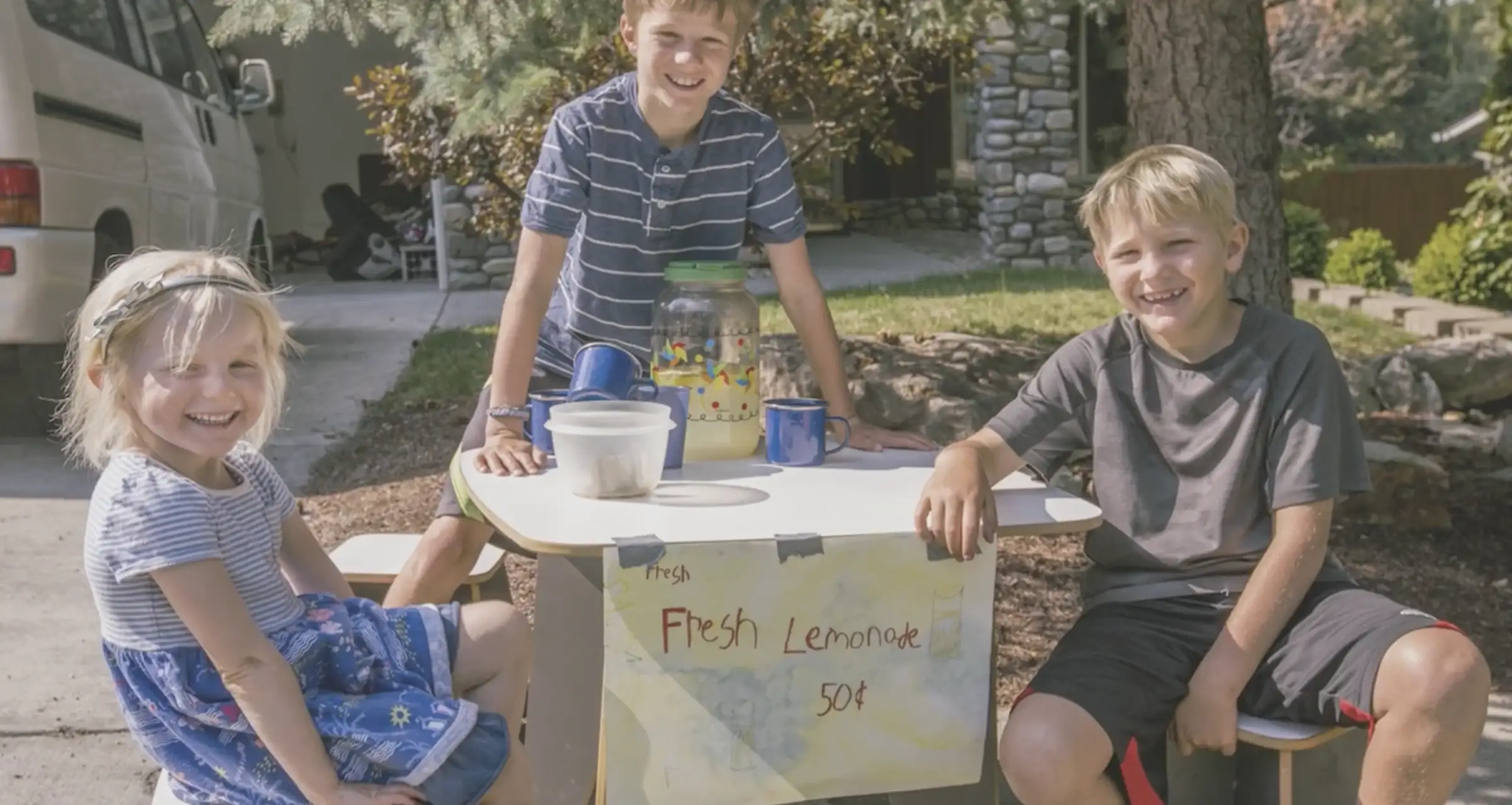 Kids running a lemonade stand (case film still)