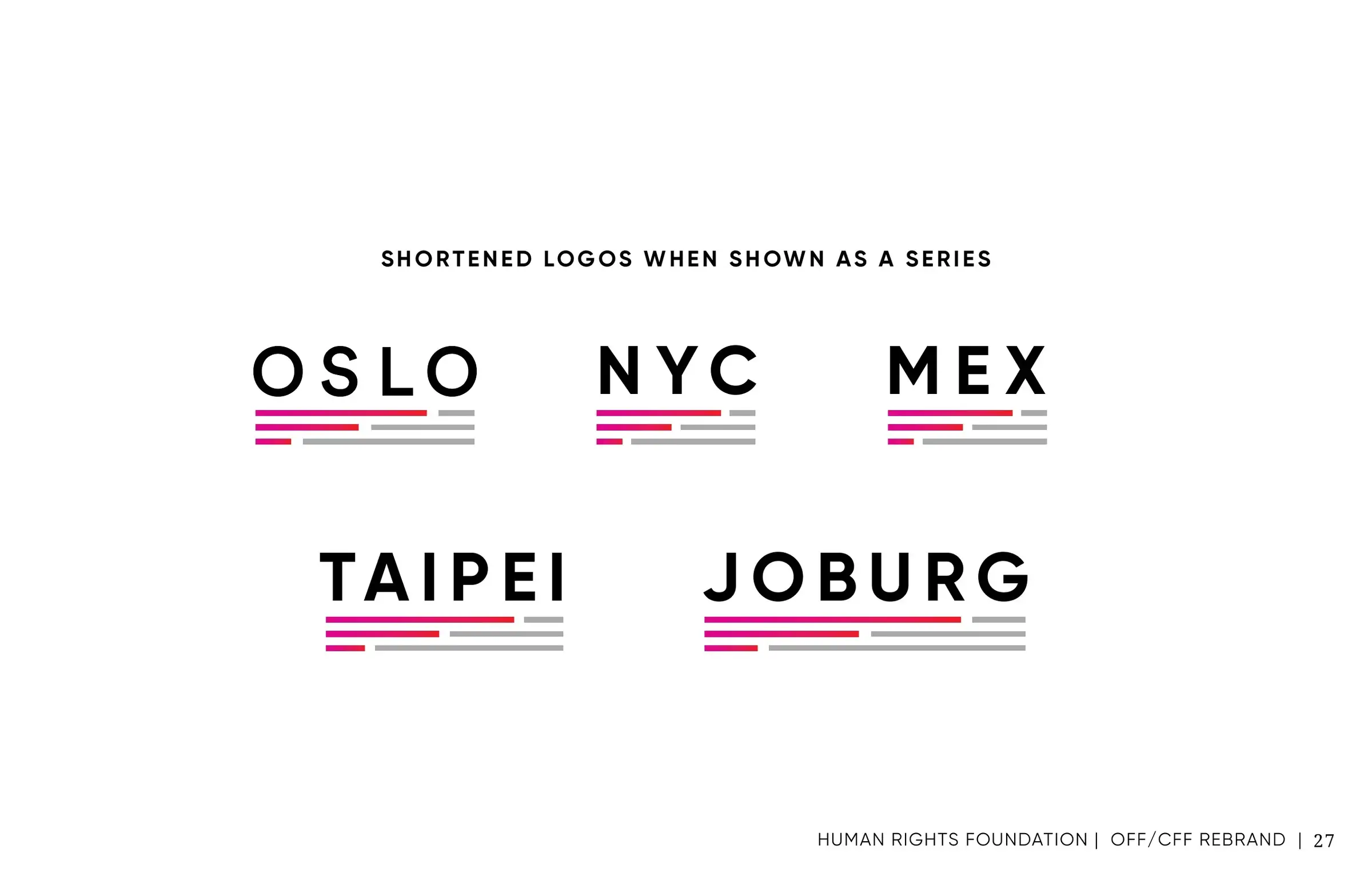 City lockups as a series: OSLO, NYC, MEX, TAIPEI, JOBURG