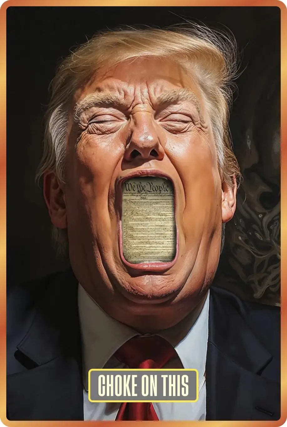Card 'Choke on This': Trump with a document in his mouth