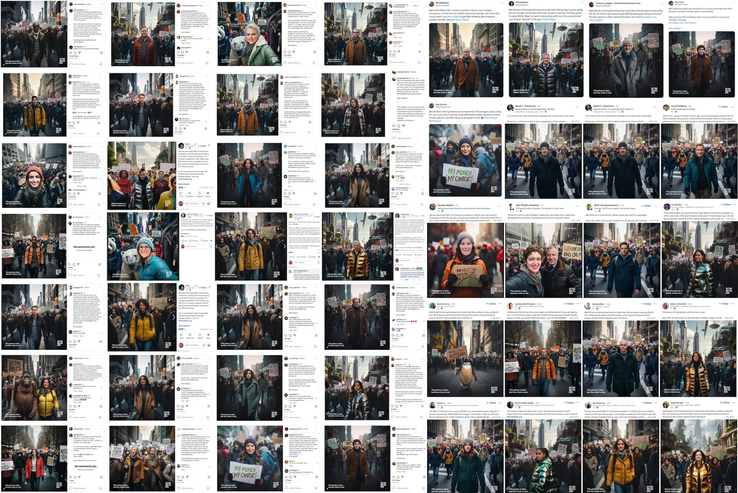A wall of social posts in which people share their AI-generated march photos