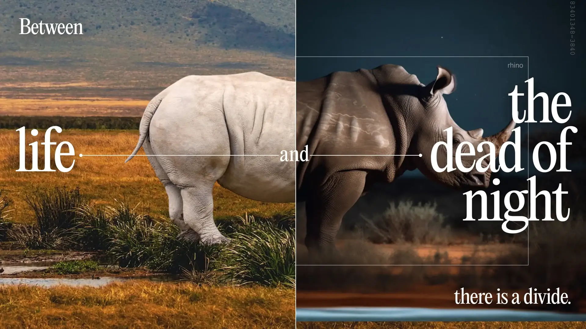 RESOLVE website: “Between life and the dead of night there is a divide” over two photos of a rhino