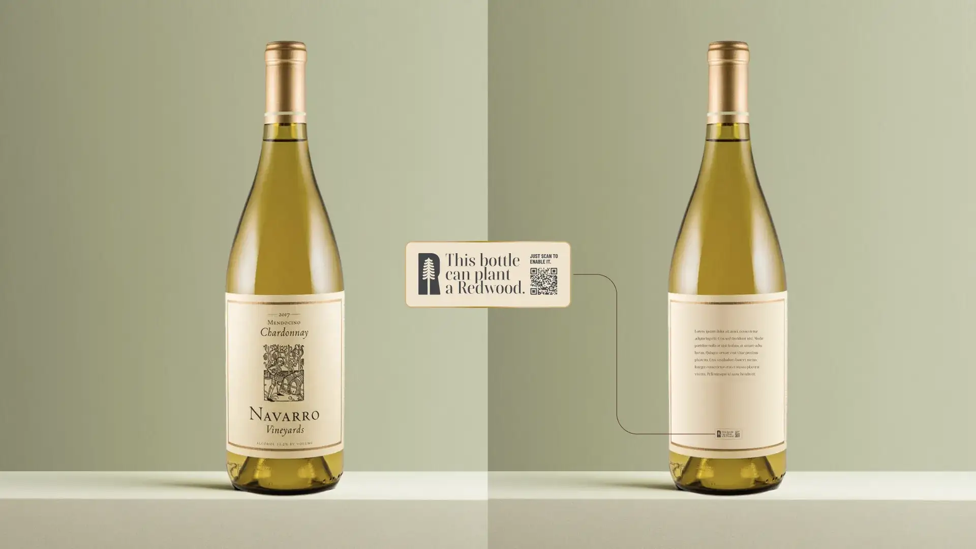 A wine bottle with a This bottle can plant a redwood label