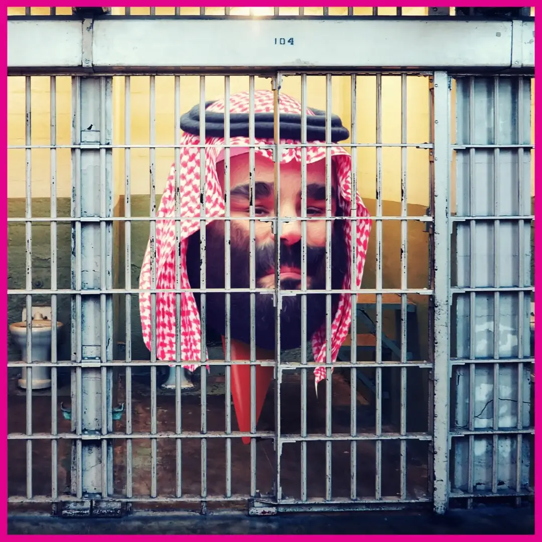 Mohammed bin Salman map pin behind bars