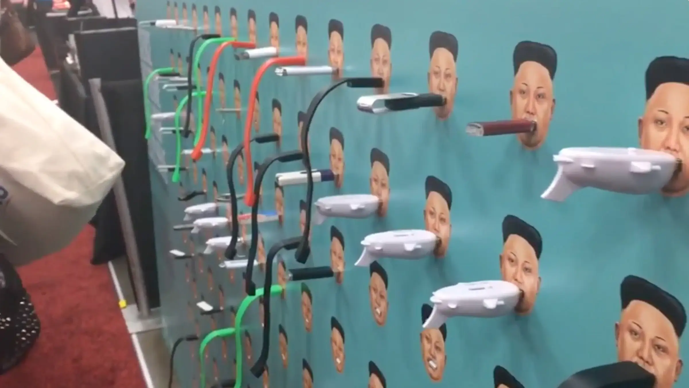 Donated drives plugged into the installation, wired to silence the propaganda loop